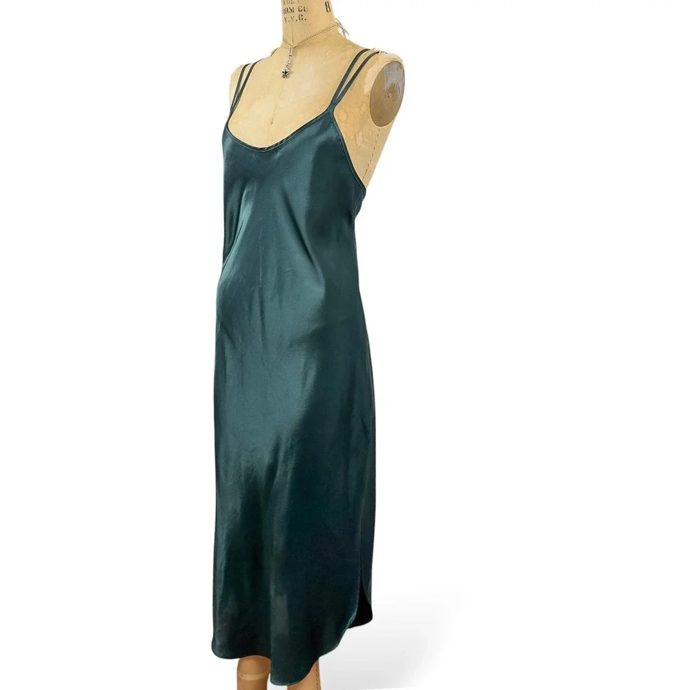 90's Emerald Maxi Slip Dress Strappy Low Back Glam Evening Matallic Size M - Picture 6 of 14